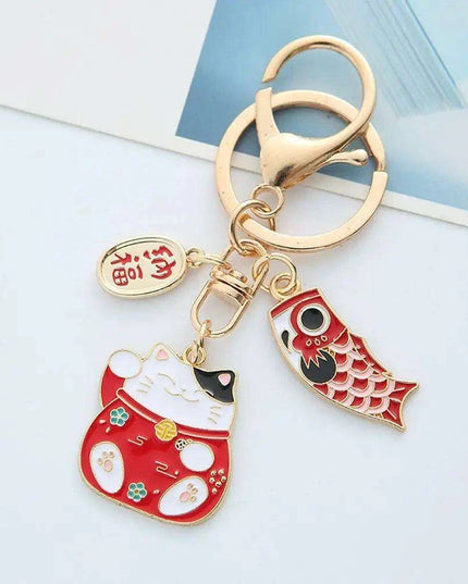 Abundance-Inviting Daruma Bell Lucky Cat Charm Keychain
