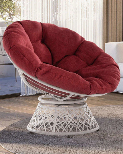 Luxurious 360° Swivel Wicker Papasan Chair with Plush Cushion and Metal Frame
