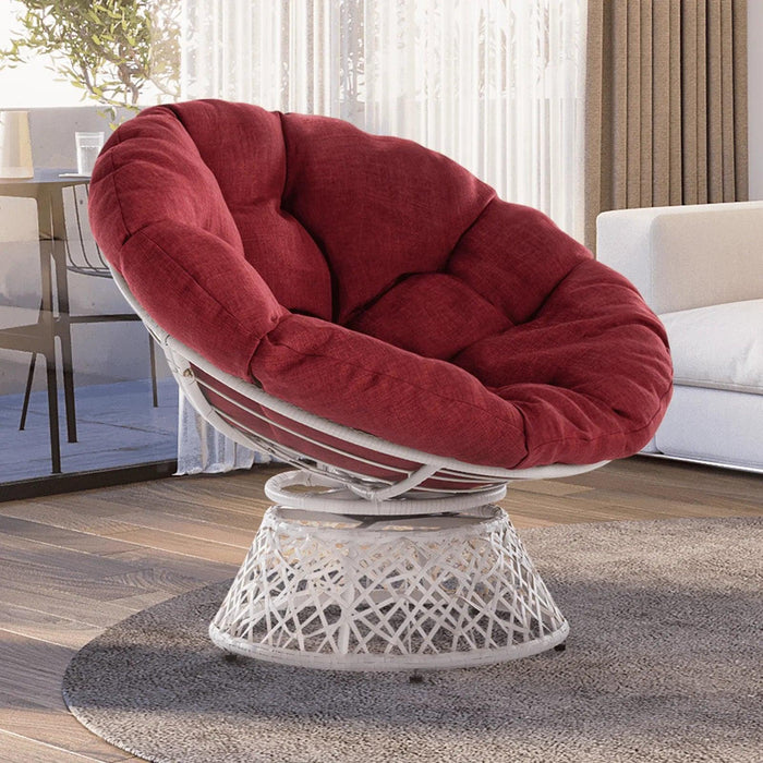 Luxurious 360° Swivel Wicker Papasan Chair with Plush Cushion and Metal Frame