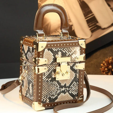 Genuine Leather Box Crossbody Bag — Women’s Shoulder Bag with Gold Hardware