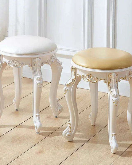 Elegant Silver White Leather Vanity Stool with European Flair