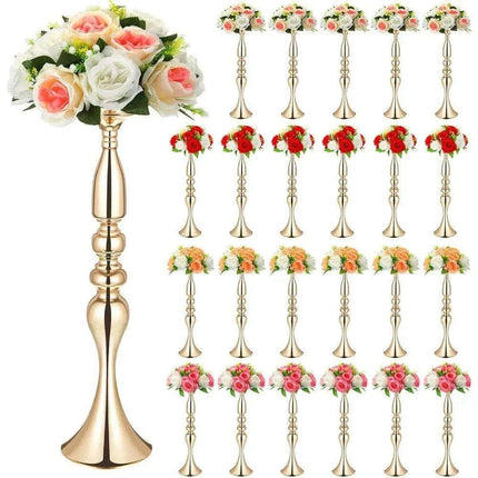 Luxurious 24-Piece Gold Metal Vase Stands - 20 Inches Tall for Exquisite Decoration