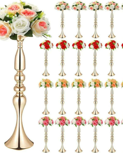 Luxurious 24-Piece Gold Metal Vase Stands - 20 Inches Tall for Exquisite Decoration