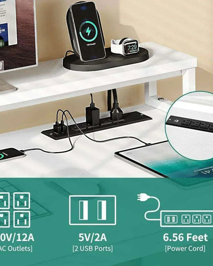 Innovative L-Shaped Office Desk with Smart LED Lighting, Ample Storage, and Built-in Charging Station