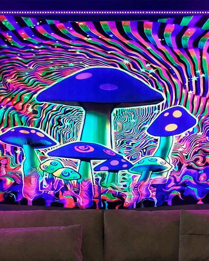 Neon Skull Tapestry Set - Eye-Catching UV Reactive Halloween Decor for Your Home