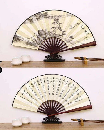 Vintage Silk Folding Fan with Bamboo Handle - Stunning Handheld Accessory for Celebrations and Home Sophistication
