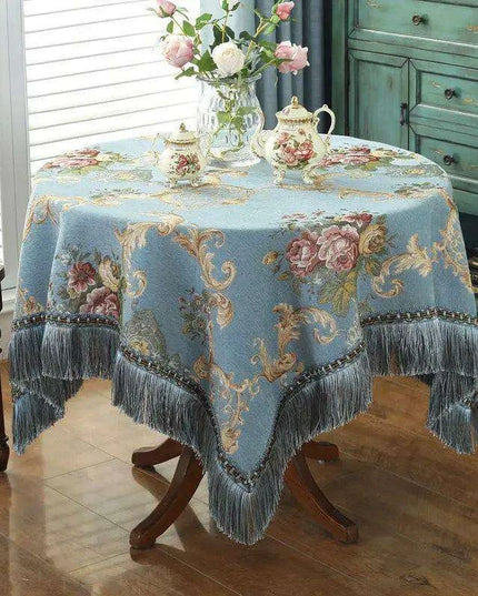 Chic Chenille Tablecloth with Decorative Floral Tassels for Upscale Dining Settings