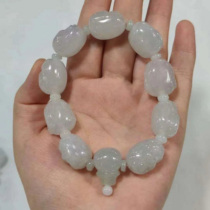 Serene Myanmar Jadeite Buddha Head Beads Bracelets for Couples