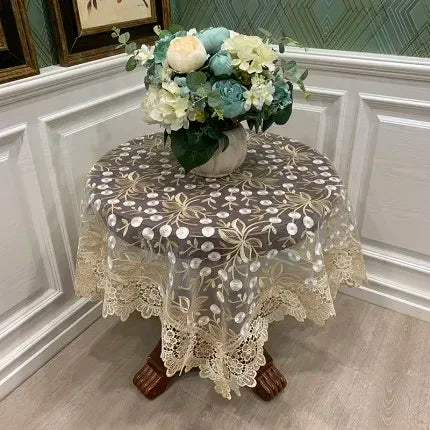 Round Lace Tablecloth Embroidered Polyester For Dining Table European Style