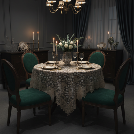 Round Lace Tablecloth Embroidered Polyester For Dining Table European Style