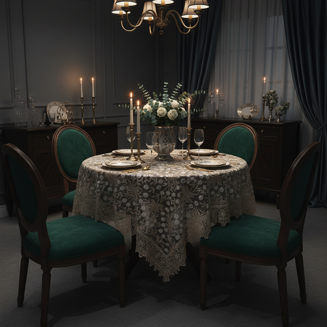Round Lace Tablecloth Embroidered Polyester For Dining Table European Style