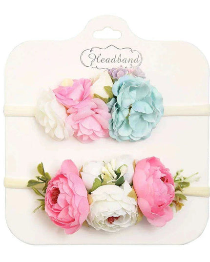 Floral Bow Infant Headband Set - 2-Piece Stretchy Hair Accessories for Newborns