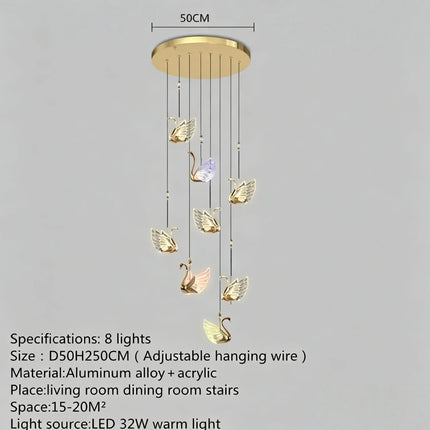 Nordic Creative Acrylic Swan LED Hanging Chandelier Study Bedroom Livi