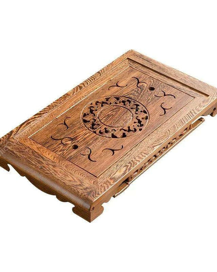 Luxurious Rosewood Tea Serving Tray with Convenient Storage Drawer - Stylish Wooden Table for Home Use