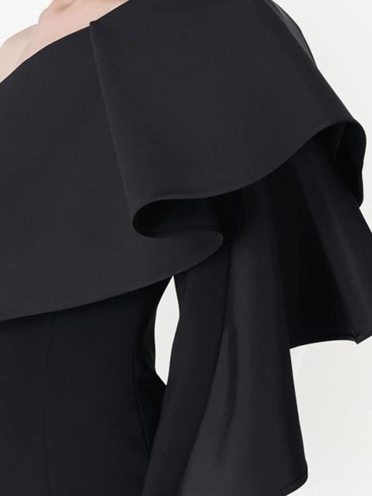 Customizable One-Shoulder Asymmetrical Ruffled Evening Gown