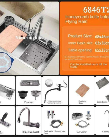 Sleek 304 Stainless Steel Waterfall Kitchen Sink Set with Touch-Control Faucet - Above Counter Installation