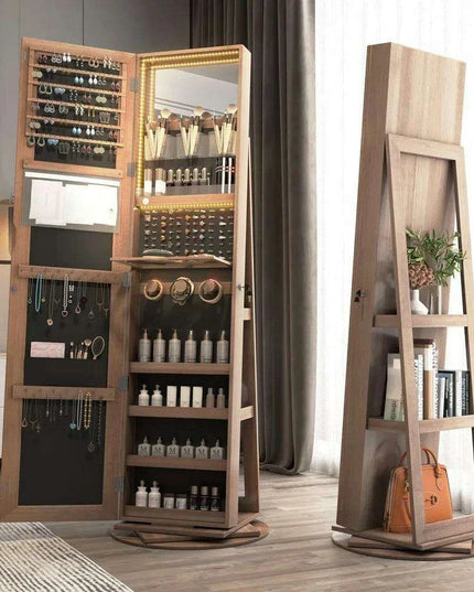 Jewelry Armoire with Full Length Mirror and 360° Rotation