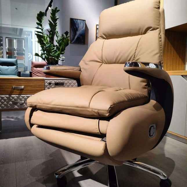 Premium Electric Reclining Office Chair with Integrated Footrest and Ergonomic High Back Support - Luxurious PU Leather Finish