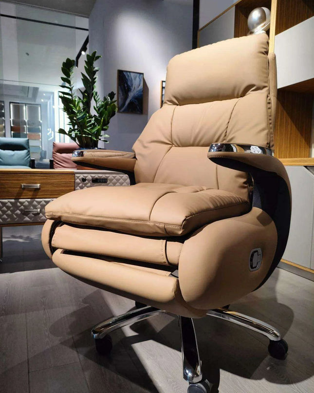Premium Electric Reclining Office Chair with Integrated Footrest and Ergonomic High Back Support - Luxurious PU Leather Finish