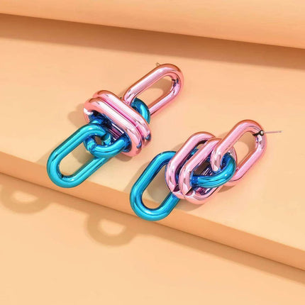 Emerald Edge Geometric Chain Earrings - Punk Chic Dangle Statement