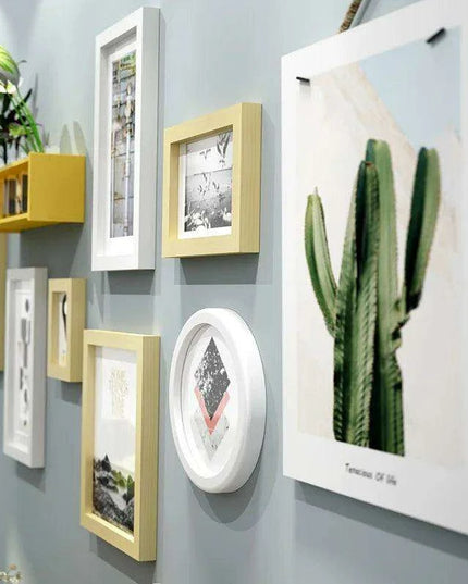 9-Piece Premium Wooden Gallery Set with Vase Shelf - Contemporary Wall Art Kit