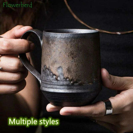 Nordic Charm Ceramic Coffee Mug with Hanging Ear and Gilt Couple Design