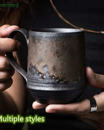 Nordic Charm Ceramic Coffee Mug with Hanging Ear and Gilt Couple Design