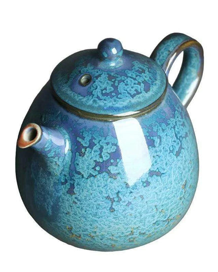 Floating Blue Jade Dragon Teapot with Crystal Handle and Gold Accents - Luxury Yuzhou Junyao Tea Set