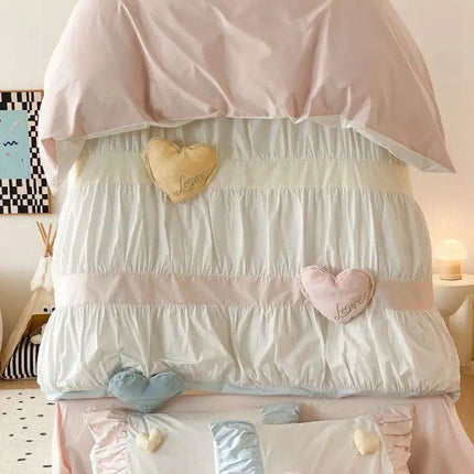 Adorable Heart-Shaped Washed Cotton Bedding Set - 4/5 Piece Duvet Cover, Sheet & Pillowcases for Girls