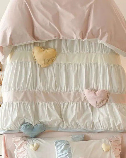 Adorable Heart-Shaped Washed Cotton Bedding Set - 4/5 Piece Duvet Cover, Sheet & Pillowcases for Girls