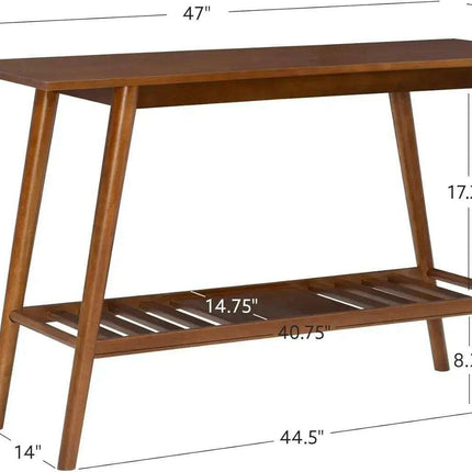 Walnut Mid-Century Modern Entryway Table with Storage and Display Shelf