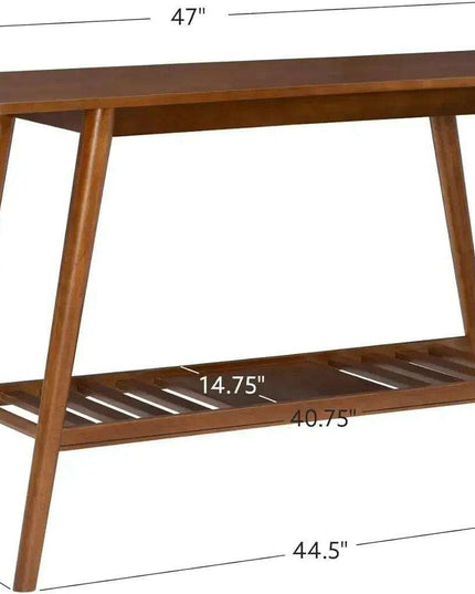 Walnut Mid-Century Modern Entryway Table with Storage and Display Shelf