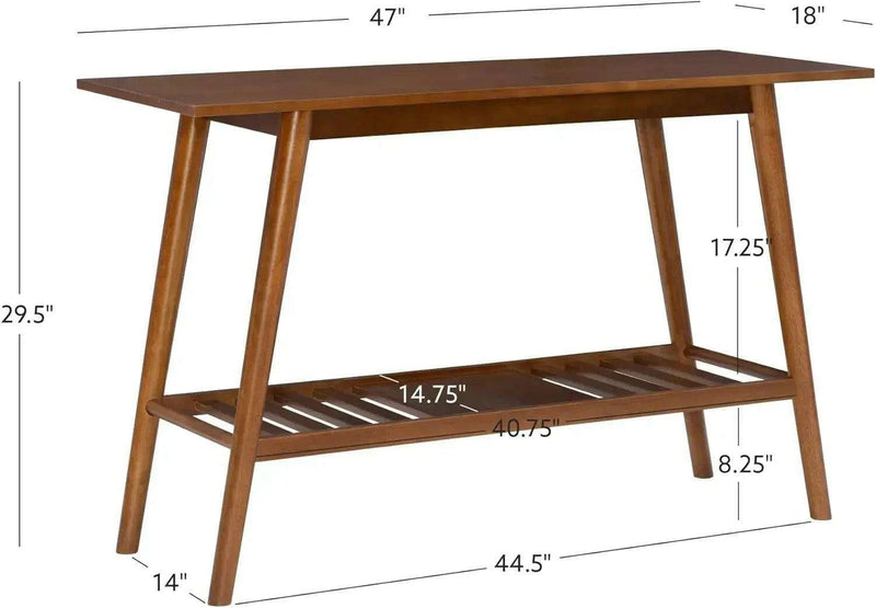 Walnut Mid-Century Modern Entryway Table with Storage and Display Shelf
