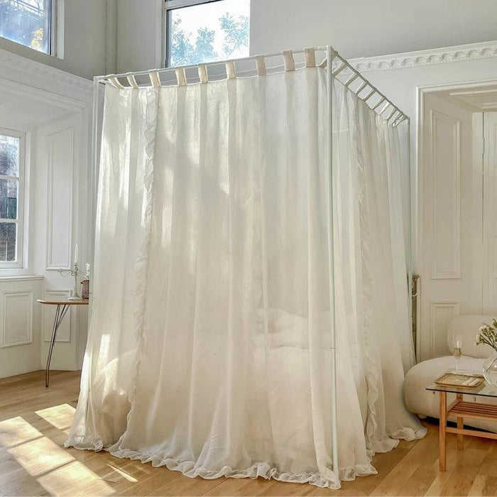 Elegant Sheer Linen Canopy Bed Drapes with Complete Mosquito Net Set