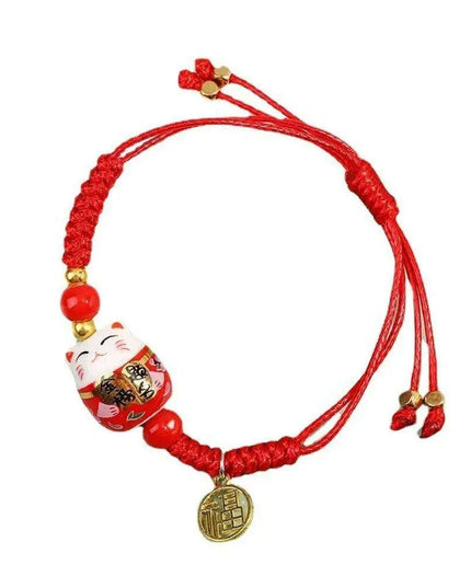 Vibrant Adjustable Lucky Cat Charm Bangles - Playful Rope Bracelets for Women and Girls, Ideal Gift for Prosperity