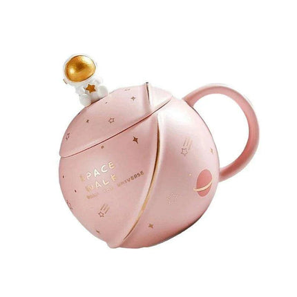 Cosmic Voyager 400ML Insulated Ceramic Mug with Lid and Spoon - Ideal for Coffee and Tea