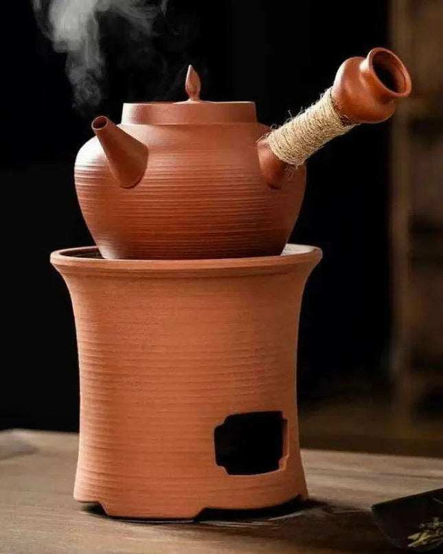 Sophisticated Cinnabar Clay Tea Pot with Electric Heater for Traditional Kung Fu Brewing