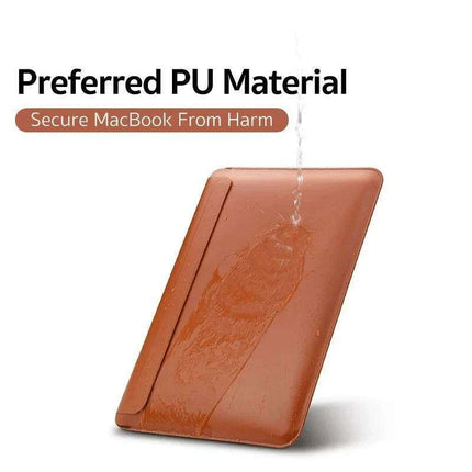 Sleek PU Leather MacBook Sleeve with Magnetic Closure - Brown/Black Case for 13.3/14 Inch Laptops