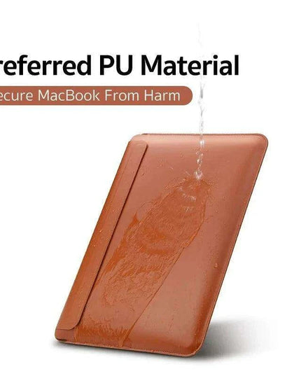 Sleek PU Leather MacBook Sleeve with Magnetic Closure - Brown/Black Case for 13.3/14 Inch Laptops