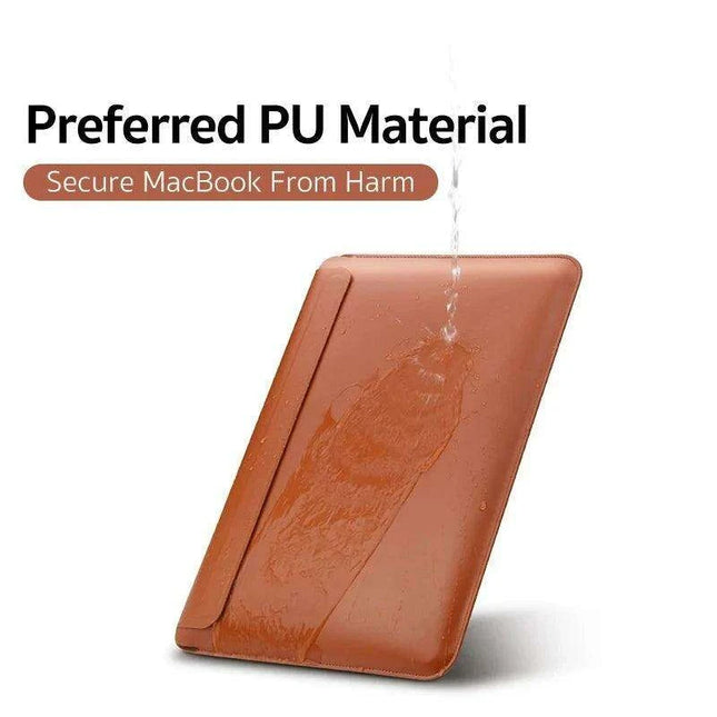 Sleek PU Leather MacBook Sleeve with Magnetic Closure - Brown/Black Case for 13.3/14 Inch Laptops