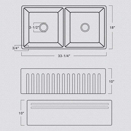 33-Inch Stylish Double Bowl Fireclay Farmhouse Sink with Reversible Apron Front by HausinLuck - Elegant White Design