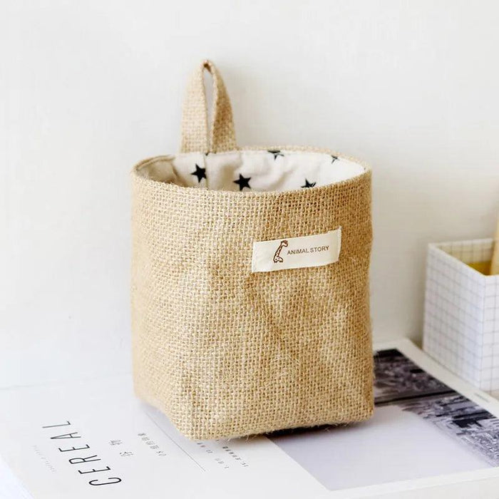 Versatile Foldable Jute and Cotton Storage Basket for Home and Travel