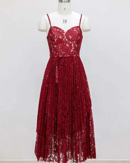 Summer Elegance Asymmetric Lace Party Dress with Belt