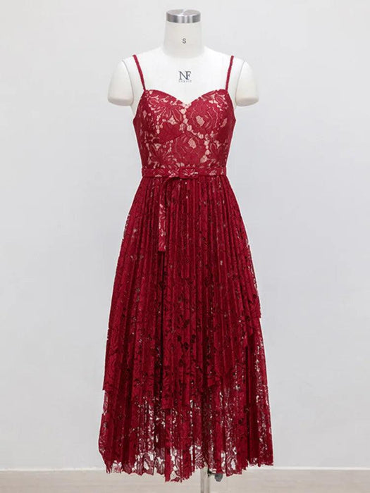 Summer Elegance Asymmetric Lace Party Dress with Belt