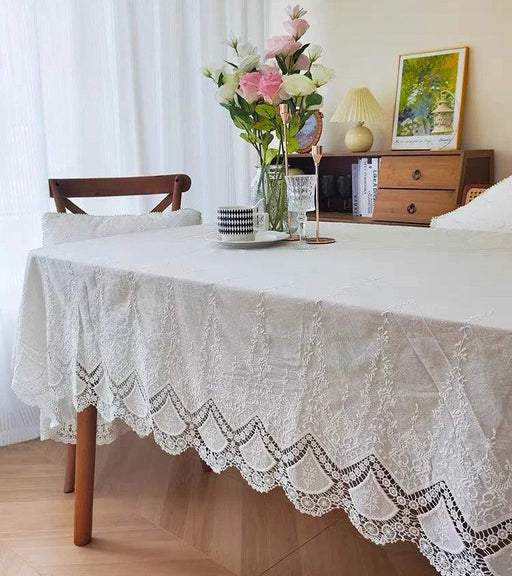 Exquisite Floral Lace Embroidered Cotton Tablecloth - Ideal for Weddings and Elegant Home Styling