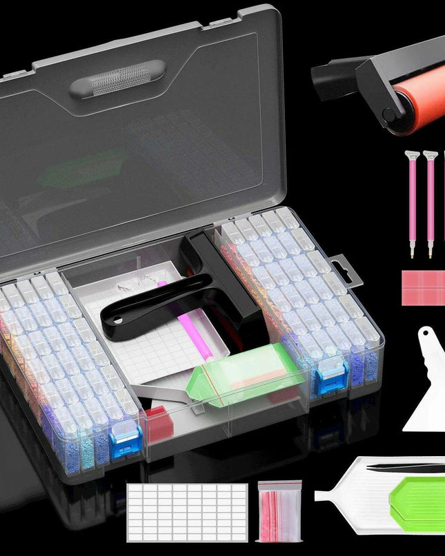 Deluxe 64-Compartment Diamond Painting Bead Storage Organizer with Labels