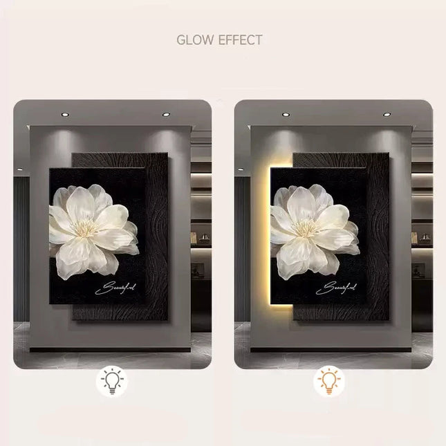 Black & White Camellia LED Wall Lamp – Minimalist Retro Floral Sconce