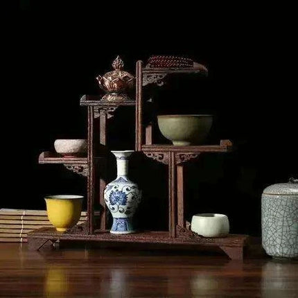 Handcrafted Wooden Display Stand for the Traditional Kung Fu Tea Ceremony