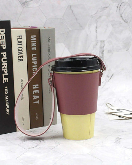 Leather Cup Holder with Strap - Stylish Drink Sleeve for Hot and Cold Drinks