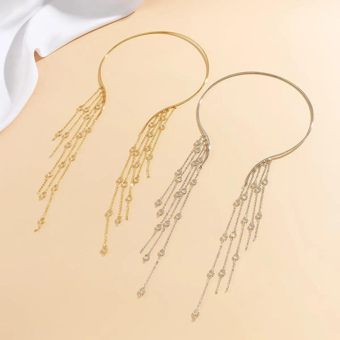 Vintage Gothic Star Crystal Necklace with Sequined Tassel Detail